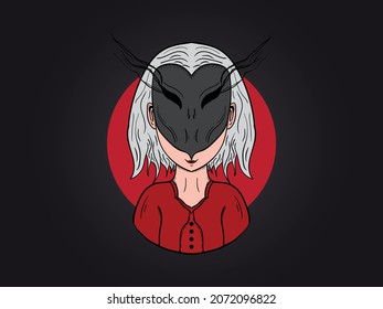 Vector girl wearing kitsune mask illustration