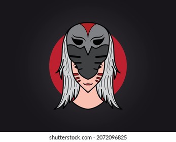 Vector girl wearing kitsune mask illustration