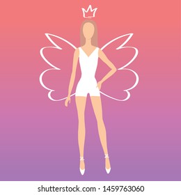 Vector girl with wings and crown gradient background