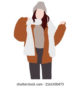 Chica vectora en una chaqueta de invierno y un sombrero beige