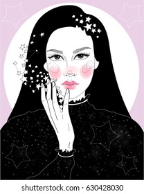 Vector girl witch princess starry night