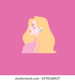 Vector girl woman in pink, barbiecore aesthetic. Fashion hand drawn illustration