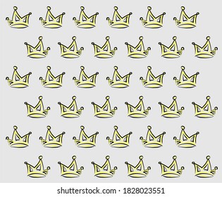 Vector girlish pattern. Yellow crown with a black outline on a grey background. Wallpaper of a girls theme