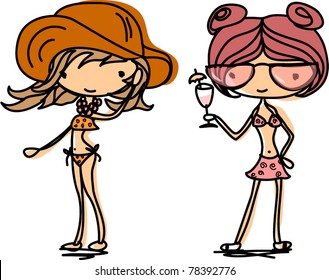Vector girls in an beach