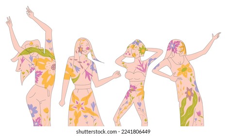 Vector girls in brush and lines style