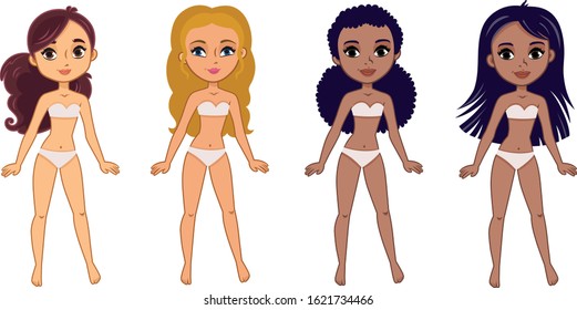 Vector Girls Character Set. Isolated illustration.