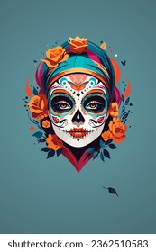 vector girl's face for the day of the dead holiday
