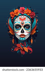 vector girl's face for the day of the dead holiday
