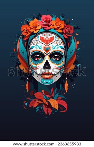 vector girl's face for the day of the dead holiday
