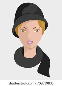 Vector Girl's Face in Hat Flat Illustration