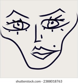 Vector girl's face painted with a brush