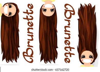 vector girls graphics. Brunette. Long straight loose hair. Natural hairstyle. Playful girl illustration. Cartoon girl character. Hand drawn picture isolated on transparent background
