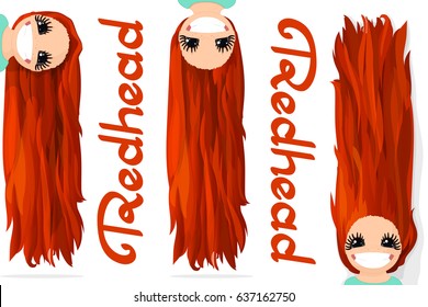 vector girls graphics. Redhead. Long straight loose hair. Natural hairstyle. Playful girl illustration. Cartoon 

girl character. Hand drawn picture isolated on transparent background
