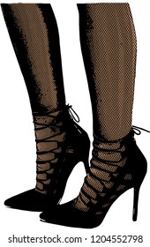 Vector girls in high heels. Fashion illustration. Female legs in shoes. Cute design. Trendy picture in vogue style. Fashionable women. Stylish ladies.