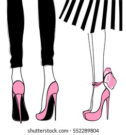 ハイヒールを履いたベクター画像の女の子 ファッションイラスト 靴を履いた女性の脚 かわいいデザイン 流行の流行画 おしゃれな女性 スタイリッシュな女性 のベクター画像素材 ロイヤリティフリー