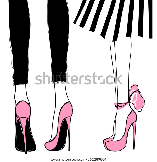 ハイヒールを履いたベクター画像の女の子 ファッションイラスト 靴 を履いた女性の脚 かわいいデザイン 流行の流行画 おしゃれな女性 スタイリッシュな女性 のベクター画像素材 ロイヤリティフリー