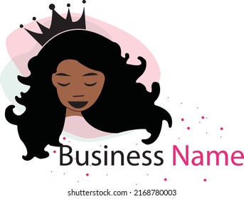 Vector Girls Logo. Label, Badge Girl Silhouette. Black Girl Silhouette, African American Woman, Vector Black Girl Logo Head In Retro Style