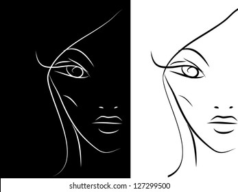 Vector girl's portrait in two versions