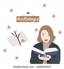 
vector girls reading books while on vacation