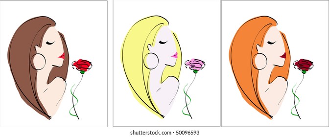 vector girls with roses