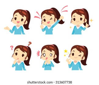 Vector Girl,Women Expression Set