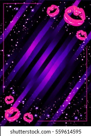 Vector girly glamour background with shining pink lips