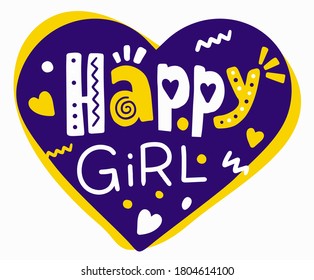 Vector girly poster with bright heart and header on white background