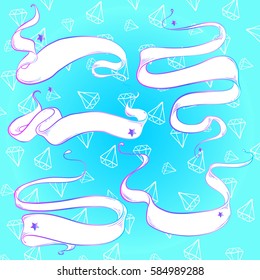 Vector girly ribbon collection. Vanilla illustration in pink and blue pastel colors. Easy to use for your creation.