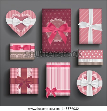 Vector girly romantic valentine's boxes and bows