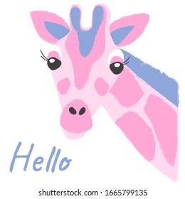 vector girrafe pink cute wild animal illustration for textile childish greeting posters word hello