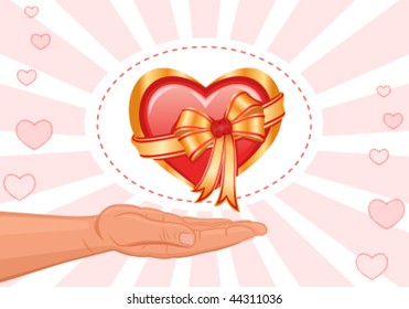 Vector I give you my heart! - card for the celebration of a special Saint Valentine Day. EPS AI8, all elements layered and grouped.