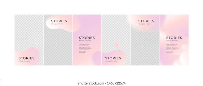 Vector giveaway story trendy template set. Pink abstract shape backgrounds with place for photo and title text. Design for social media post, ad, announcement of winner, voucher.