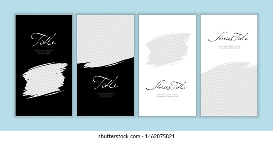 Vector giveaway story trendy templateset. Black and white frames with hand drawn brush strokes, place for photo and title text. Design for social media post, ad, announcement of winner, voucher.