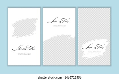 Vector Giveaway Story Trendy Templateset. Black And White Frames With Hand Drawn Brush Strokes Place For Photo And Title Text. Design Element For Social Media Network Post, Ad, Announcement Of Contest