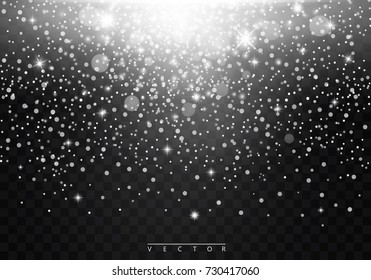 Vector glamor fashion illustration. Silver glittering star dust trail sparkling particles on transparent background. EPS10