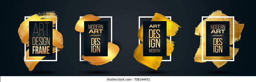 vector glamor illustration. Hipster stylish modern frame with a golden paint texture. Set design graphics for the design of flyers, cards, posters, covers.