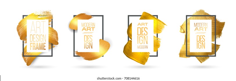 vector glamor illustration. Hipster stylish modern frame with a golden paint texture. Set design graphics for the design of flyers, cards, posters, covers.