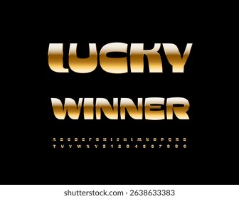 Vector Glamorous logo Lucky Winner. Shiny Gold Font. Chic Fashion Alphabet letters and Numbers.