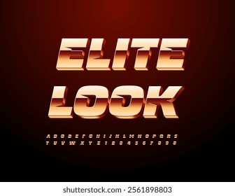 Vector Glamorous sign Elite Look. Exclusive Gold 3D Font. Futuristic Alphabet Letters and Numbers