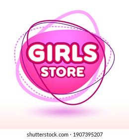 Vector glamour badge Girls Store. Pink Isolated Element for Graphic Design