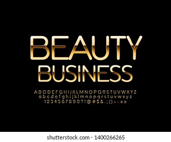 Vector glamour Emblem Beauty Business. Chic stylish Font. Golden Alphabet Letters and Numbers