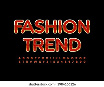 Vector glamour emblem Fashion Trend. Luxury Alphabet Letters and Numbers set. Gold and Red Elegant Font