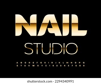 Vector glamour emblem Nail Studio. Chic Golden Font. Trendy Luxury Alphabet Letters, Numbers and Symbols set