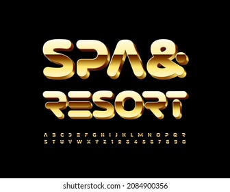 Vector glamour emblem Spa and Resort with creative Gold Font. Chic Alphabet Letters and Numbers set