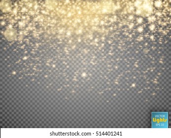 Vector glamour fashion illustration. Gold glittering star dust trail sparkling particles on transparent background. EPS10