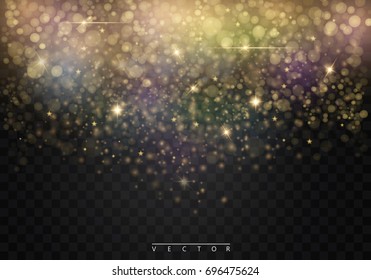Vector glamour fashion illustration. Gold glittering star dust trail sparkling particles on transparent background. EPS10