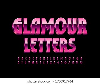 Cartas y números de glamour vectorial. Fuente metálica rosa. Fuente elegante brillante
