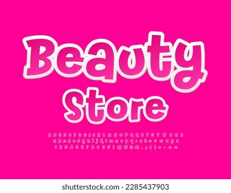 Vektorglamor Logo Beauty Store. Rosa handgeschriebene Schriftart. Satz künstlerischer Alphabet-Buchstaben, Zahlen und Symbole
