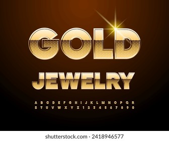 Vector glamour logo Gold Jewelry. Luxury style Font. Precious Alphabet Letters and Numbers set