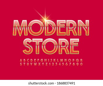 Vector glamour logo Modern Shop. Bright Pink and Gold Font. Shiny Alphabet Letters and Numbers set